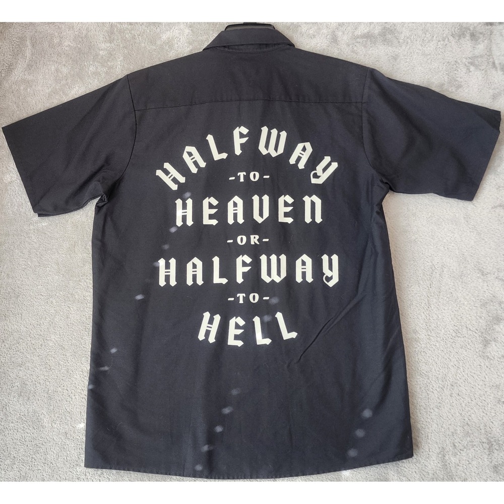 Red Kap Shirt Mens L Black Whitsitt Chapel Halfway to Heaven or Halfway To Hell